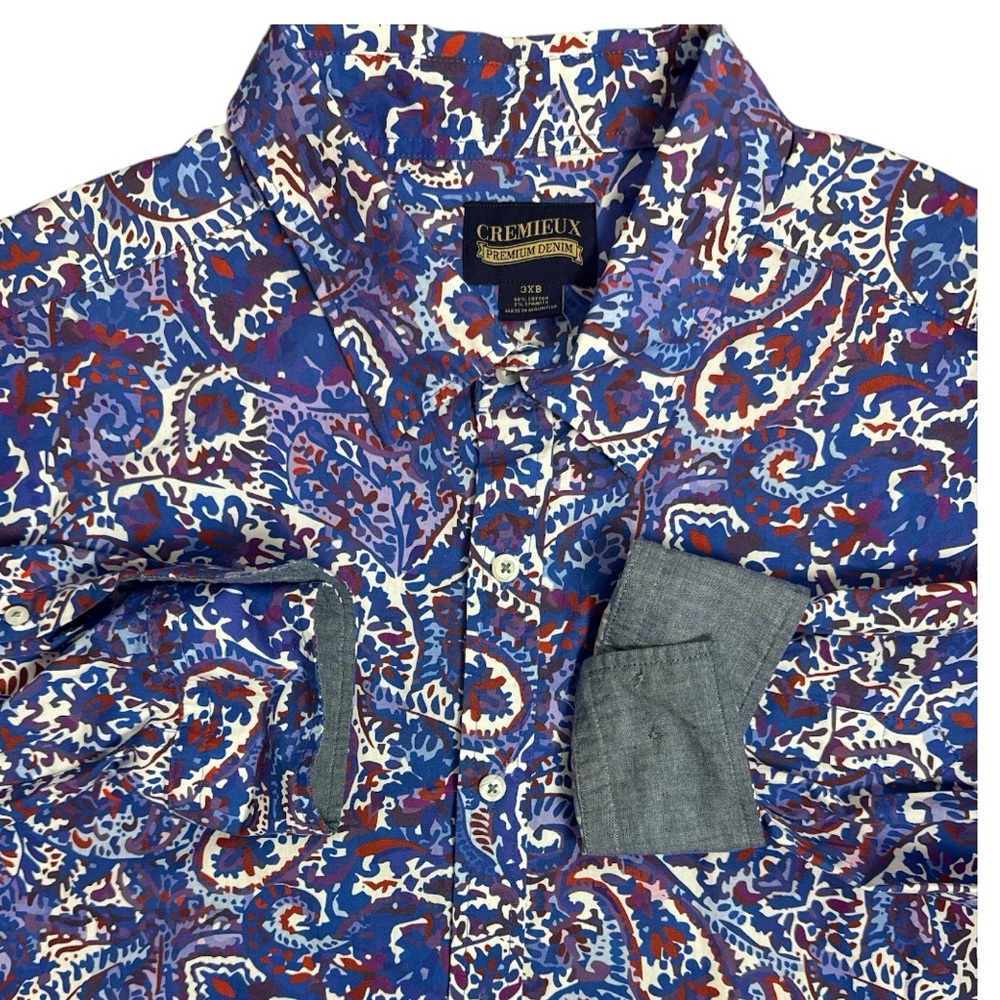 NWT Cremieux Premium Denim Paisley Shirt Men's 3XL 3XB Denim Flip Cuff Xmas GIFT